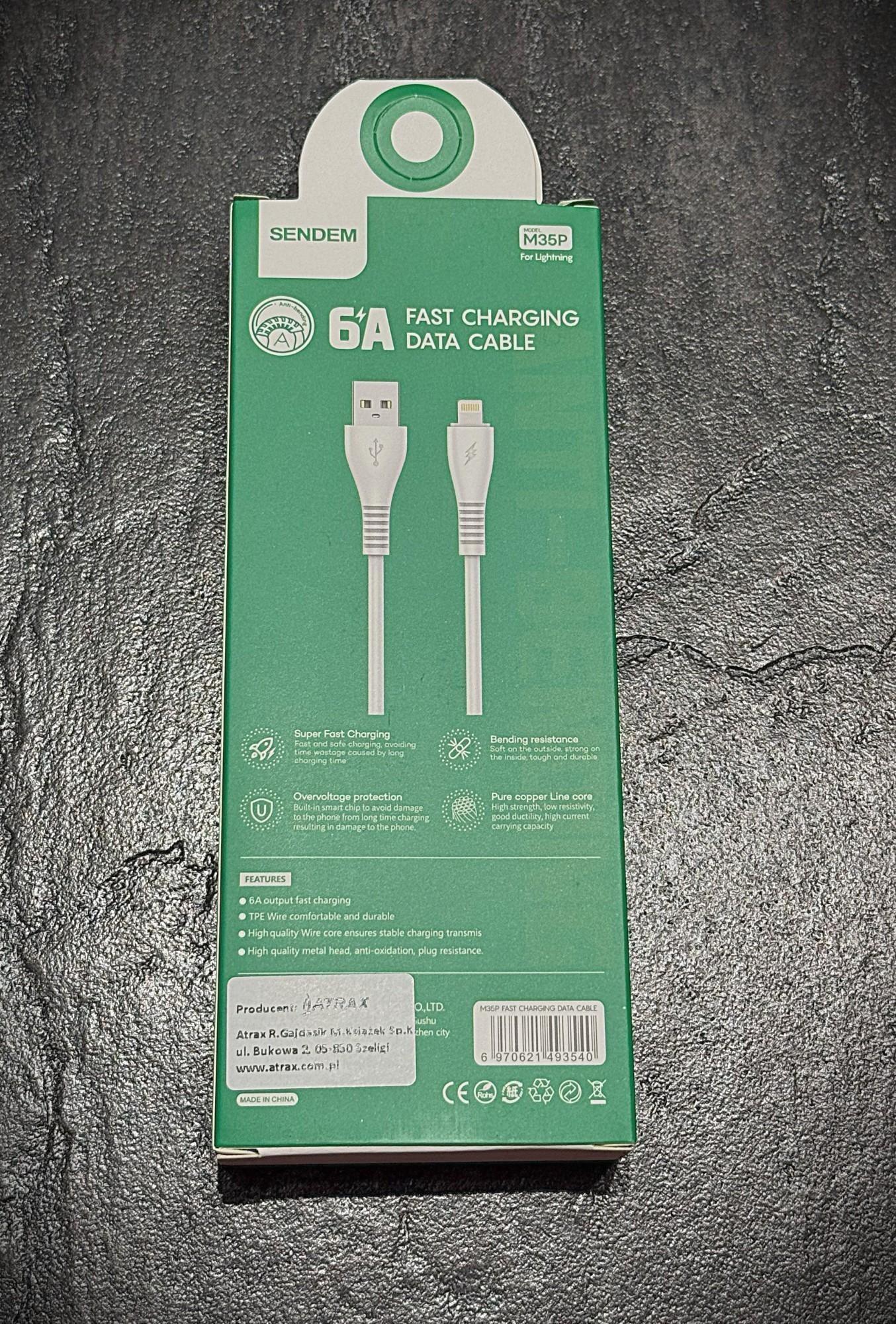 Tootefoto - Juhe SENDEM M35P USB - Lightning 6A valge