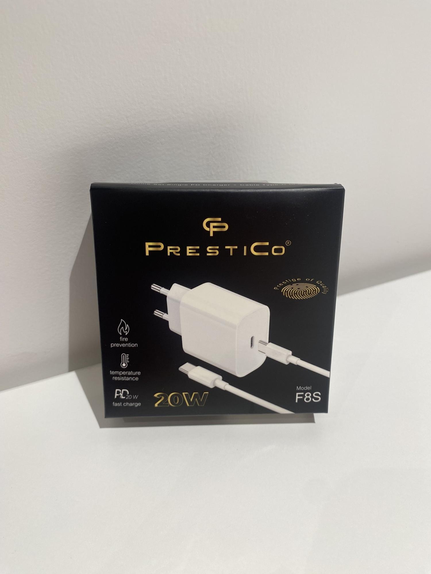 Tootefoto - Laadija Prestico F8S USB-C/Type-C Cable 20W PD valge