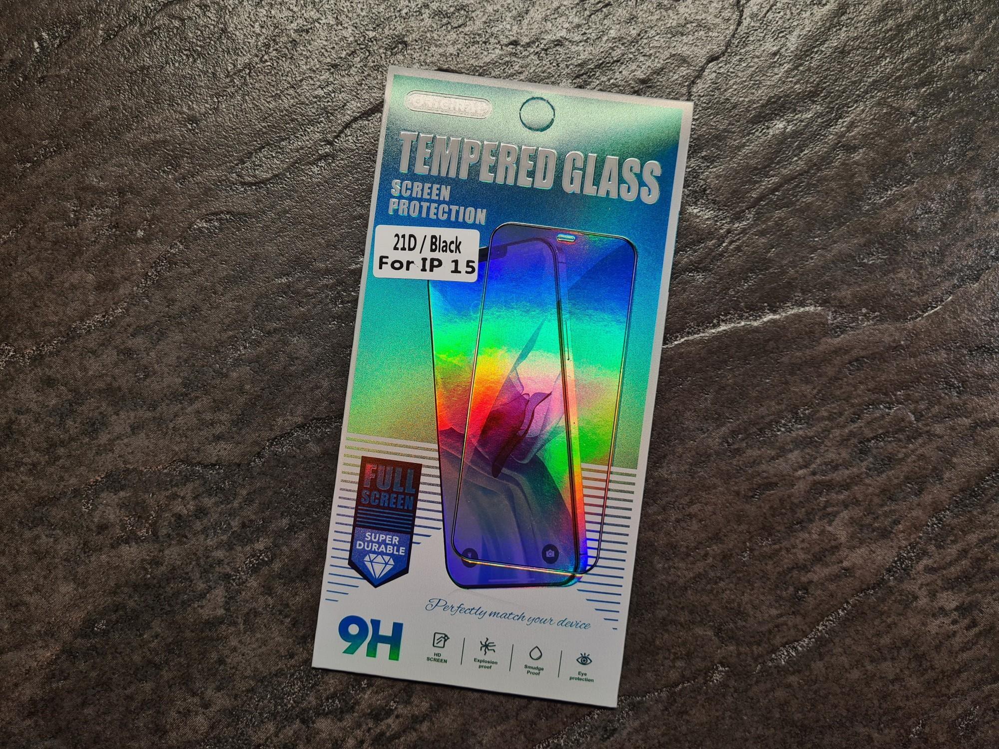 Tootefoto - Kaitseklaas FULL GLUE 21D iPhone 15 Must