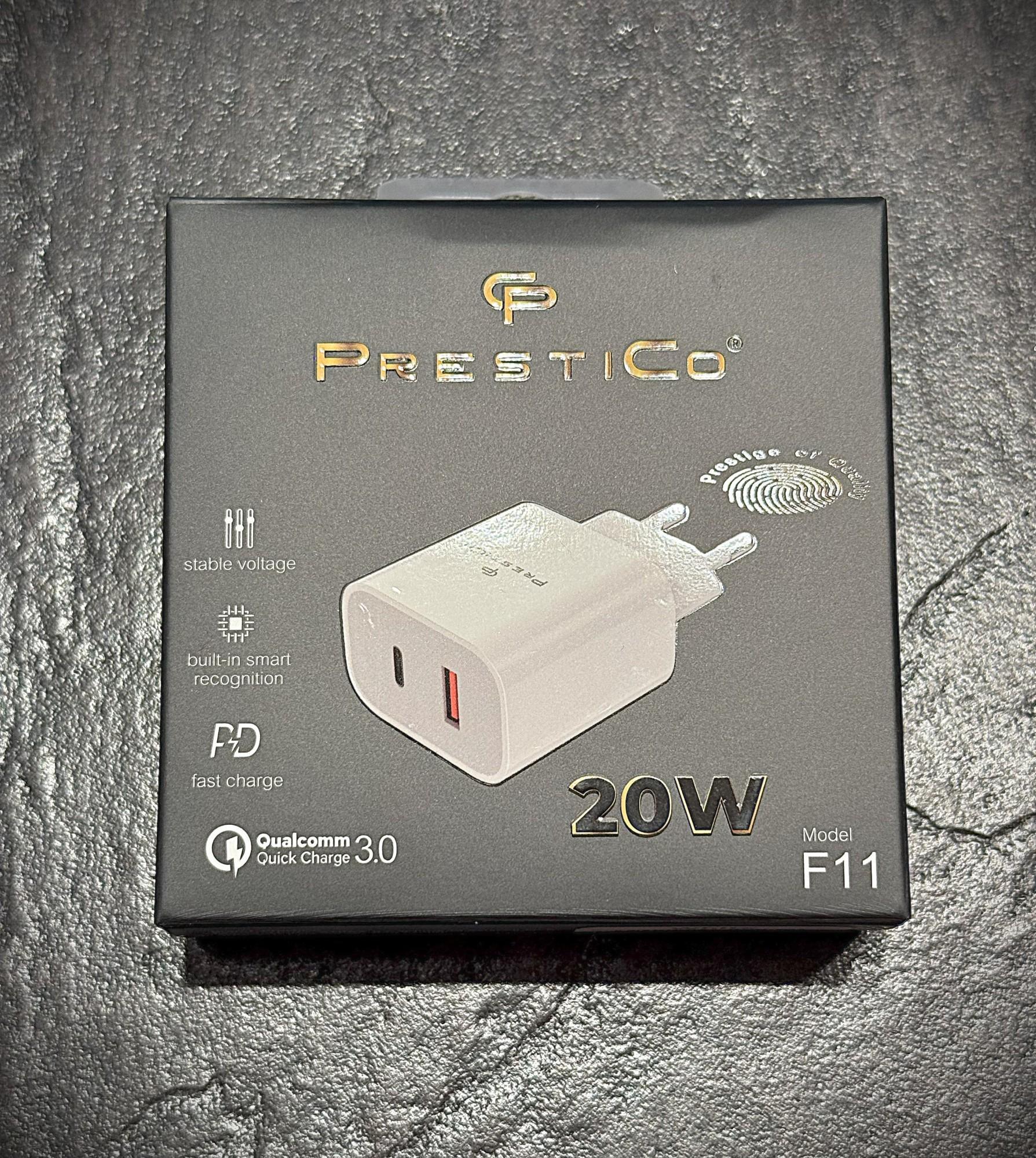 Tootefoto - Laadija PRESTICO F11 1xUSB + USB-C QC PD 20W Valge