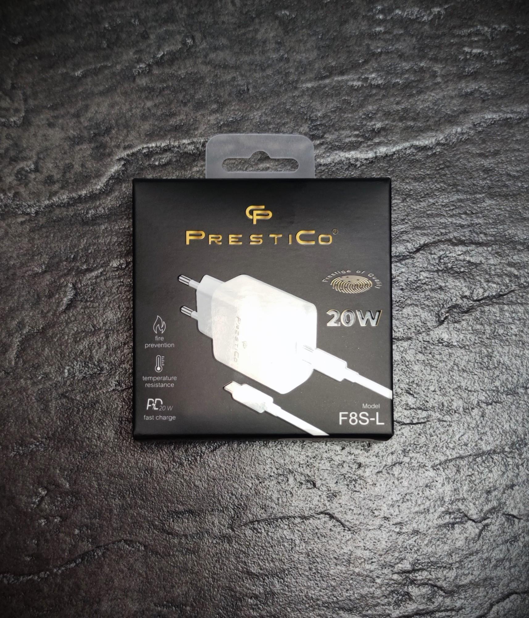 Tootefoto - Laadija PRESTICO F8S 1xType-C + Juhe Lightining 20W PD valge