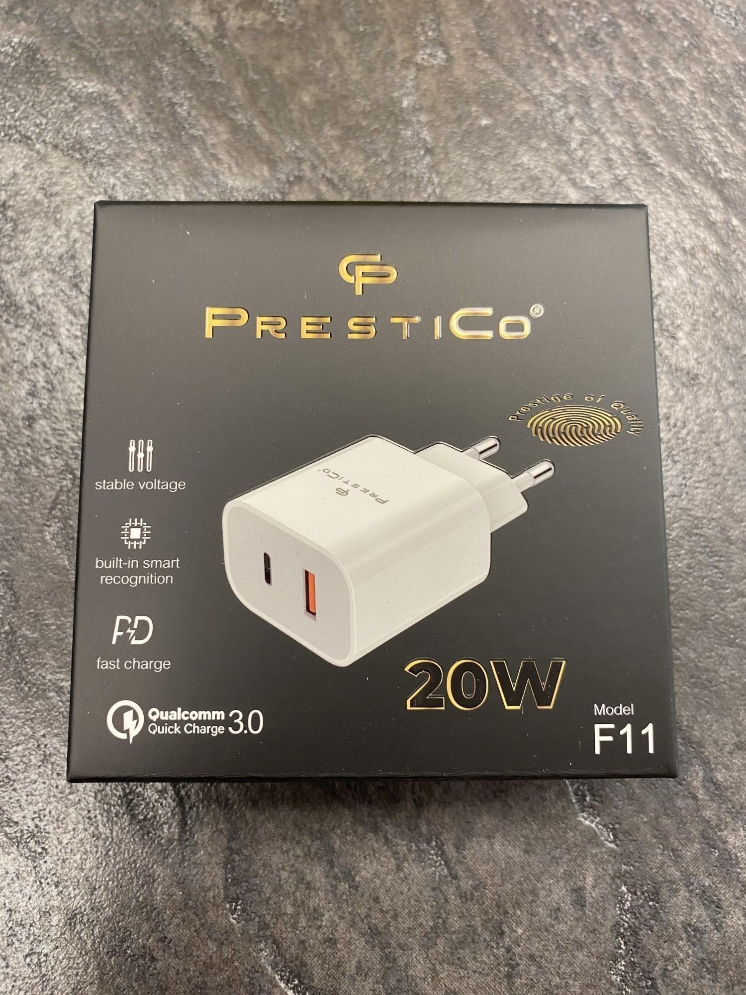 Tootefoto - Laadija PRESTICO F11 1xUSB + USB-C QC PD 20W valge